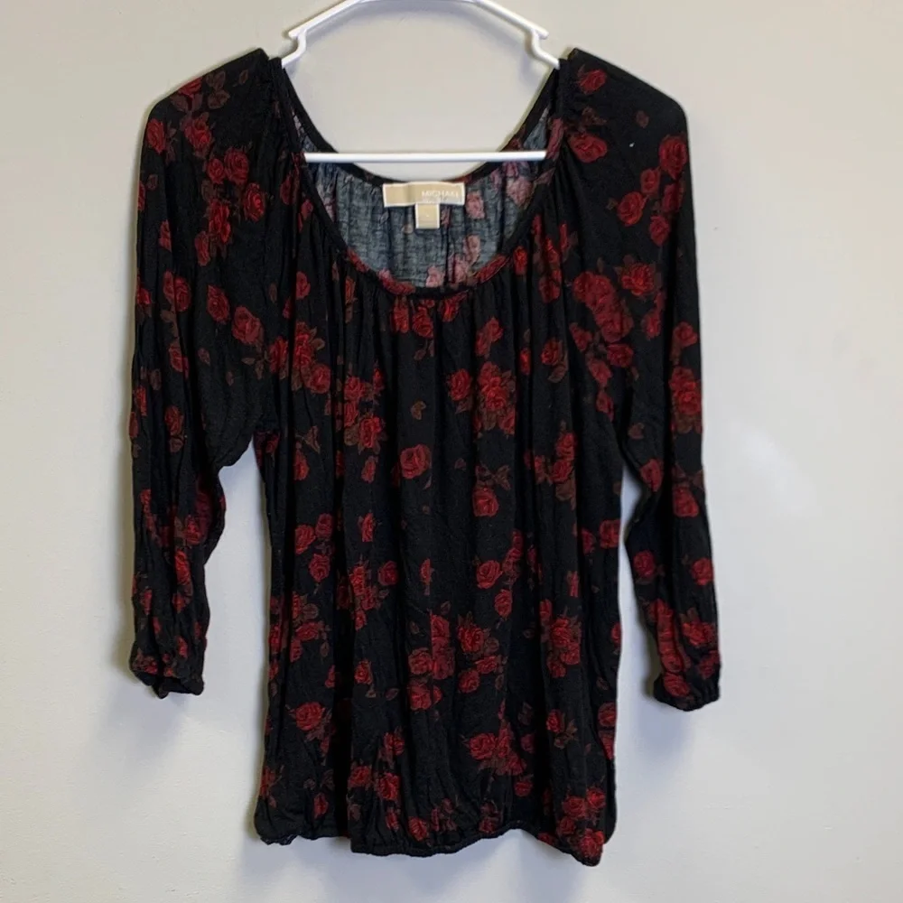 Michael Kors Black and Red Floral Blouse